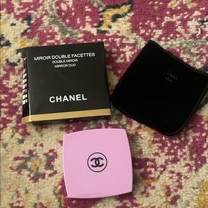 CHANEL Pink Compact Mirror with Black Pouch